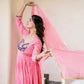 Embroidered Silk Anarkali Gown Set with Dupatta
