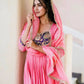 Embroidered Silk Anarkali Gown Set with Dupatta