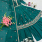 Embroidered Silk Anarkali Gown with Sharara and Dupatta