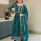 Embroidered Silk Anarkali Gown with Sharara and Dupatta