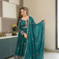 Embroidered Silk Anarkali Gown with Sharara and Dupatta