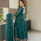 Embroidered Silk Anarkali Gown with Sharara and Dupatta