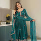 Embroidered Silk Anarkali Gown with Sharara and Dupatta