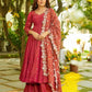Embroidered Silk Gown Palazzo Set with Dupatta