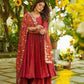 Embroidered Silk Gown Palazzo Set with Dupatta