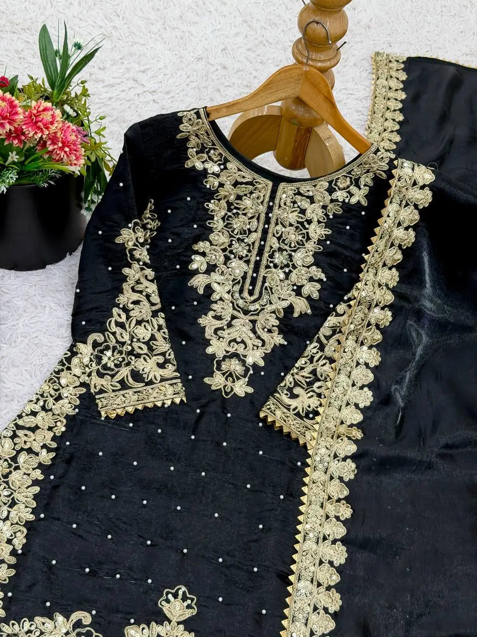 Embroidered Silk Kurta Palazzo Set With Dupatta
