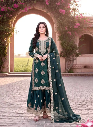Embroidered Silk Kurta Palazzo Set With Dupatta