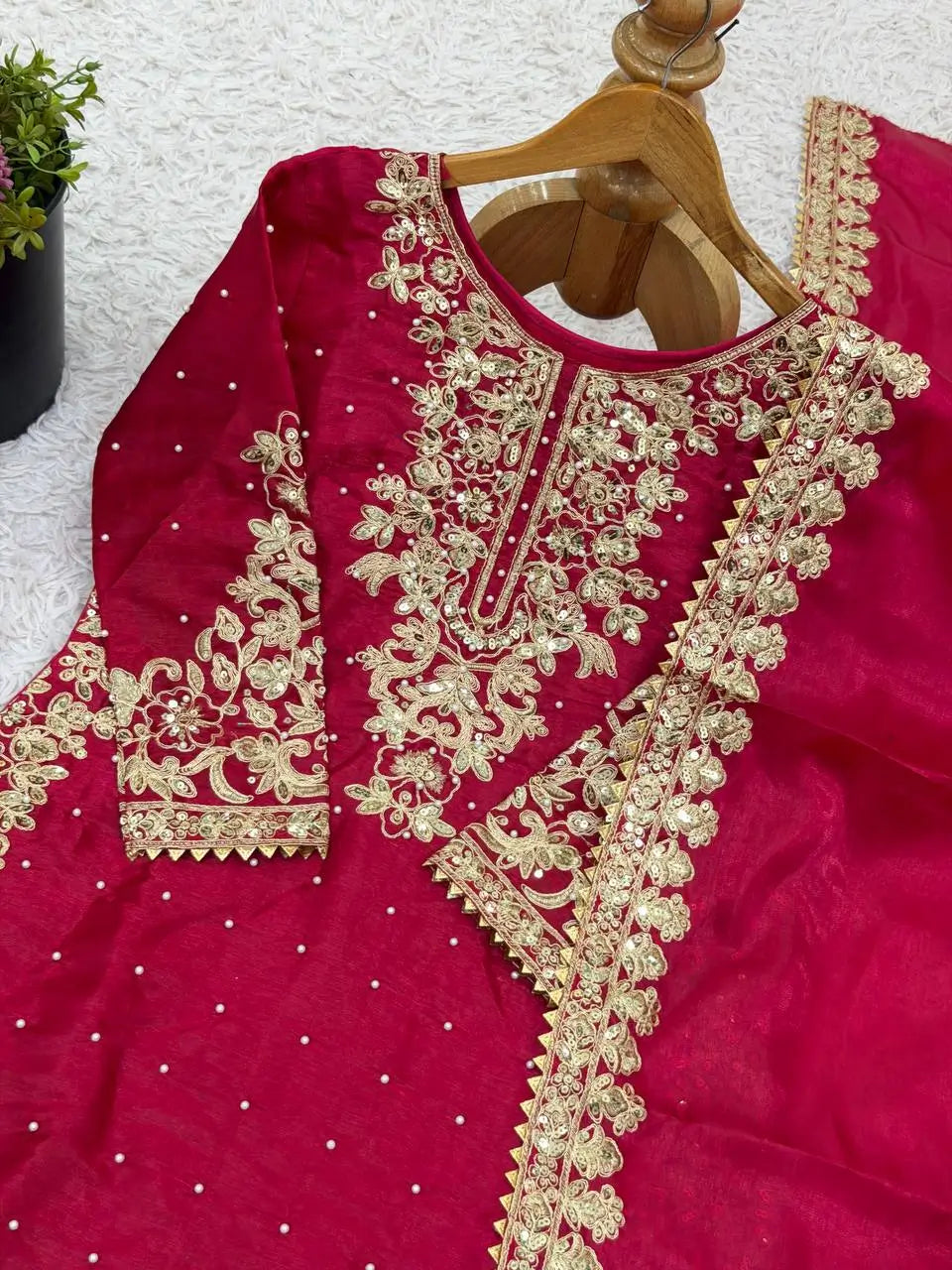 Embroidered Silk Kurta Palazzo Set With Dupatta