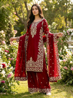 Embroidered Silk Kurta Palazzo Set with Dupatta