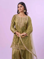 Embroidered Silk Kurta Palazzo Set with Net Dupatta