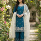Embroidered Silk Kurta Palazzo Set with Organza Dupatta