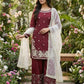 Embroidered Silk Kurta Palazzo Set with Organza Dupatta