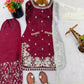 Embroidered Silk Kurta Palazzo Set with Organza Dupatta