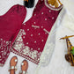 Embroidered Silk Kurta Palazzo Set with Organza Dupatta