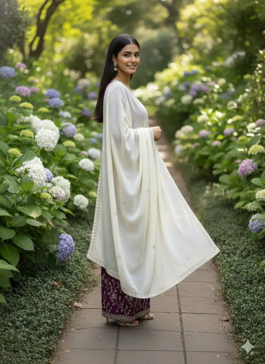 Embroidered Silk Kurta Palazzo Set with Organza Dupatta