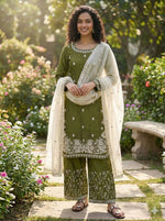Embroidered Silk Kurta Palazzo Set with Organza Dupatta