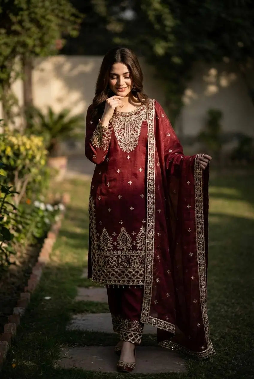 Embroidered Silk Kurta Sharara Set With Dupatta