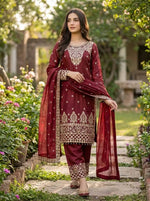 Embroidered Silk Kurta Sharara Set With Dupatta
