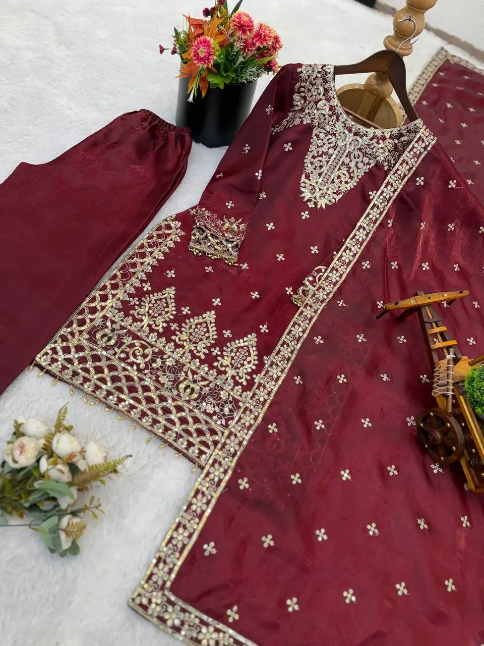 Embroidered Silk Kurta Sharara Set With Dupatta