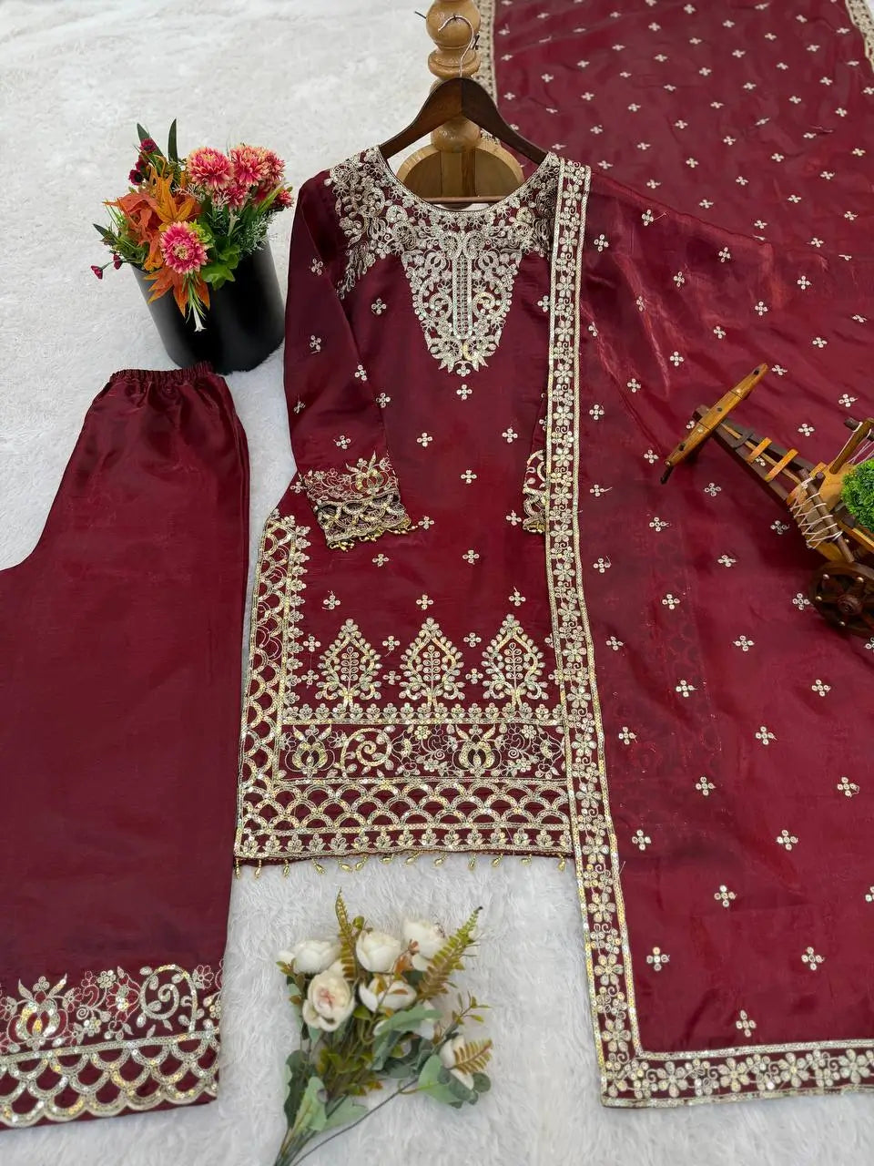 Embroidered Silk Kurta Sharara Set With Dupatta