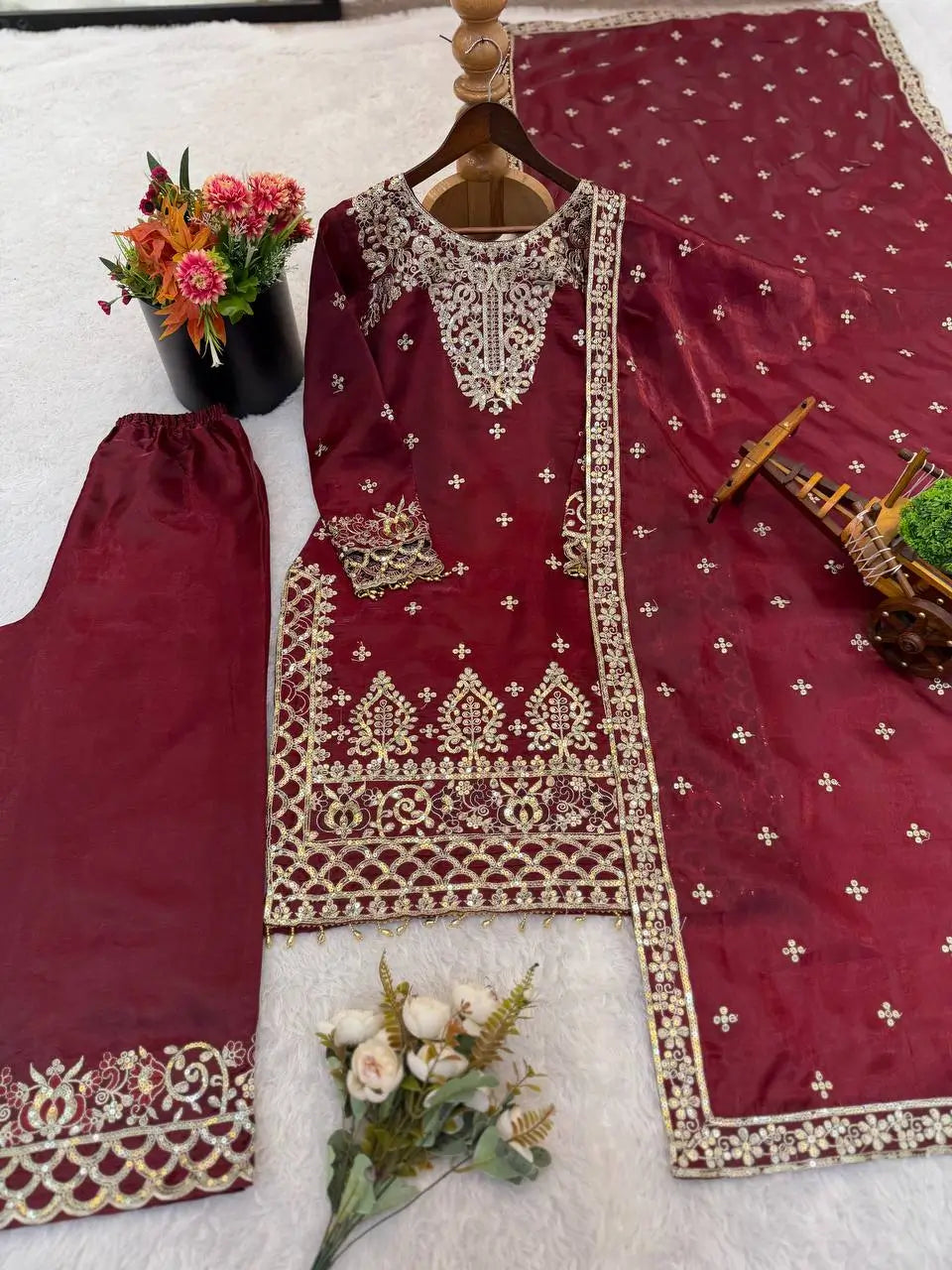 Embroidered Silk Kurta Sharara Set With Dupatta