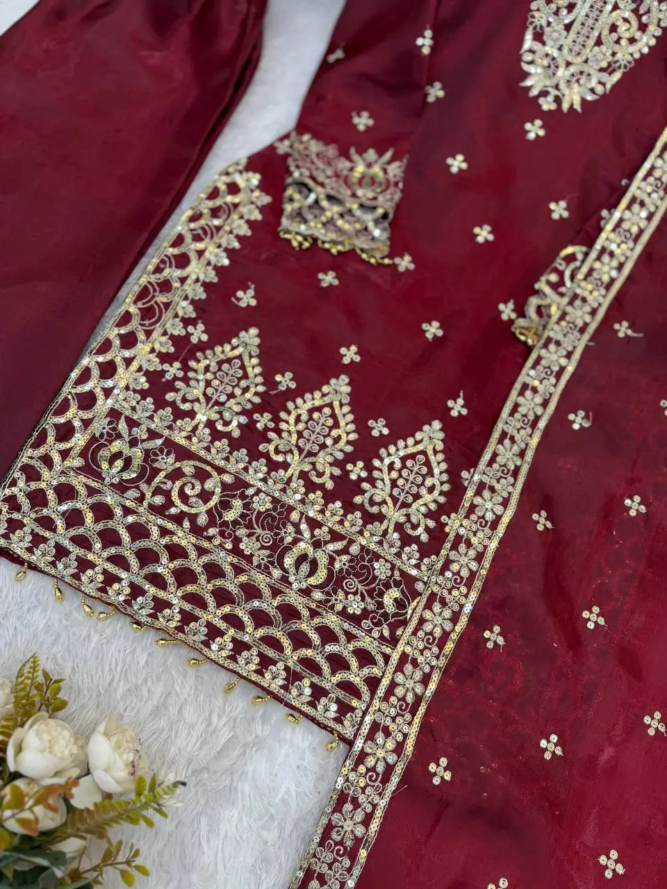 Embroidered Silk Kurta Sharara Set With Dupatta