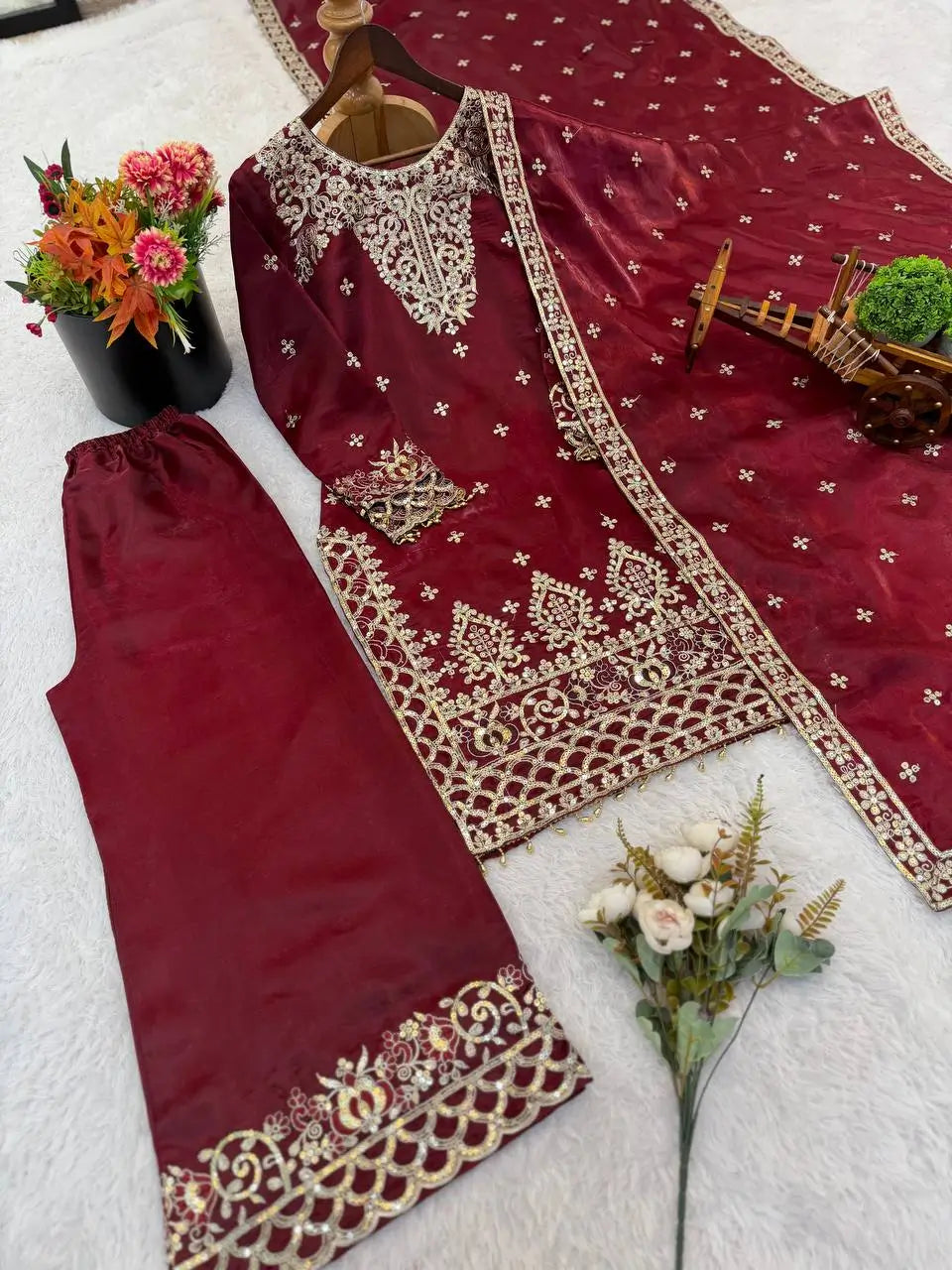 Embroidered Silk Kurta Sharara Set With Dupatta