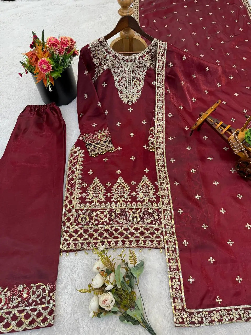 Embroidered Silk Kurta Sharara Set With Dupatta