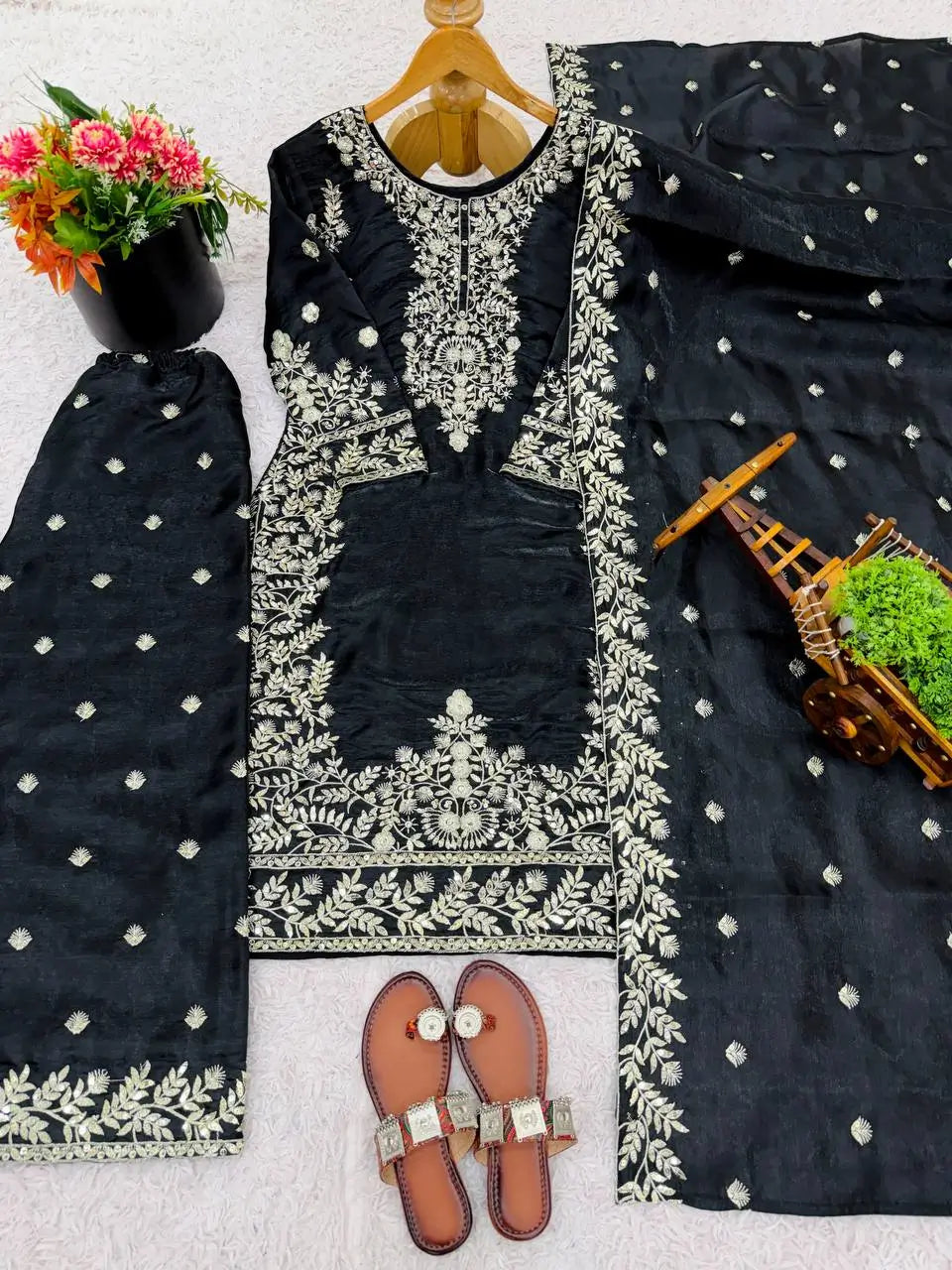 Embroidered Silk Kurta Sharara Set With Dupatta