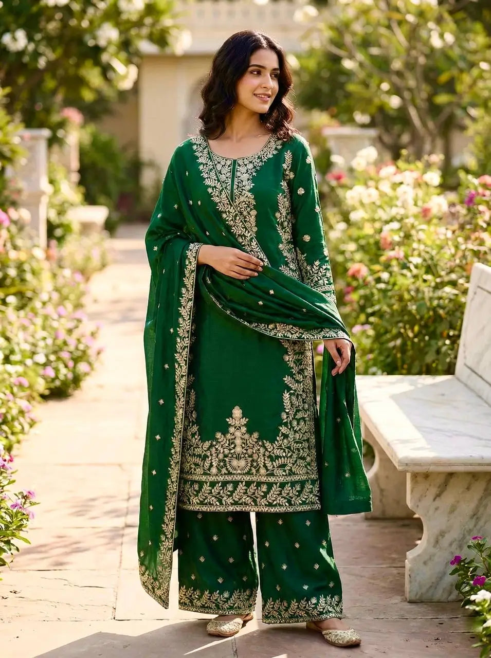 Embroidered Silk Kurta Sharara Set With Dupatta