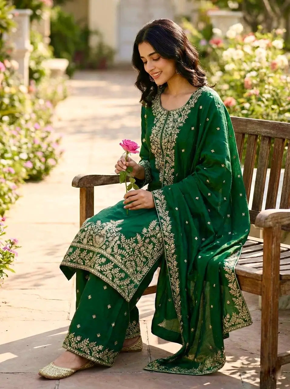Embroidered Silk Kurta Sharara Set With Dupatta