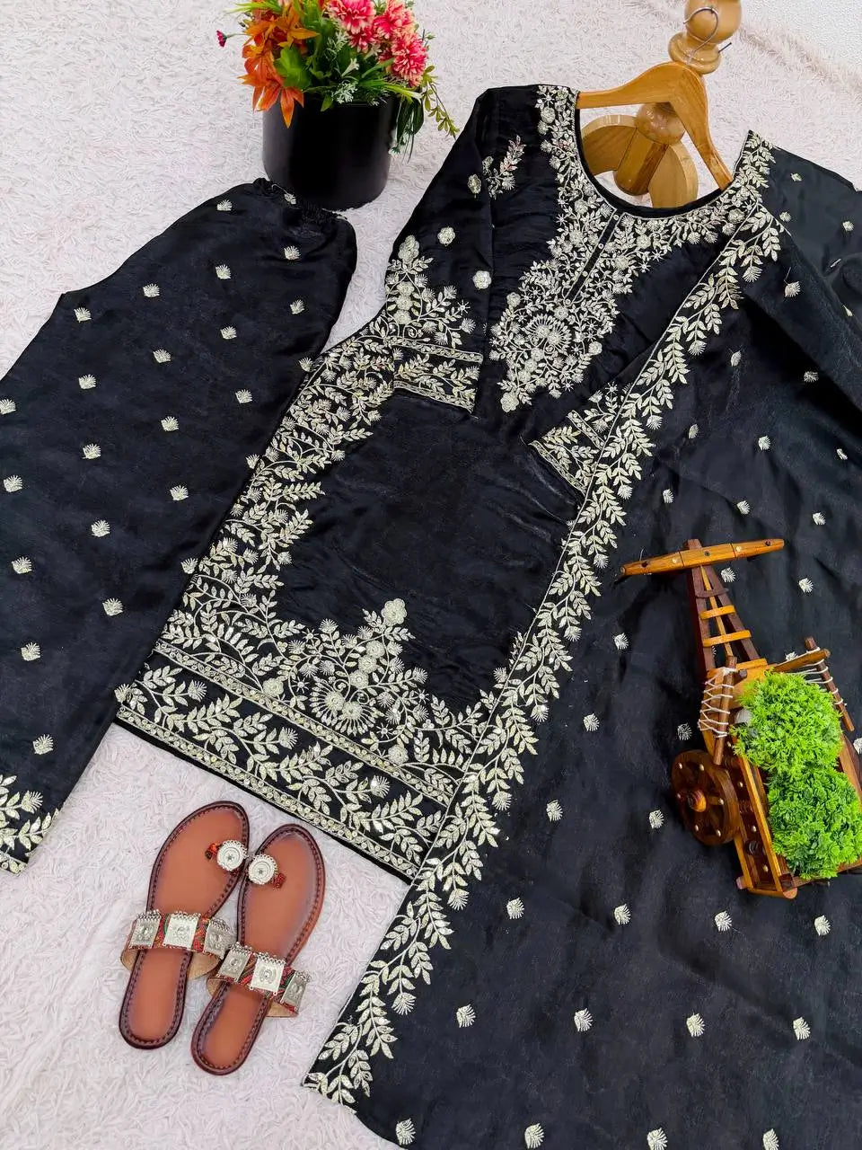 Embroidered Silk Kurta Sharara Set With Dupatta