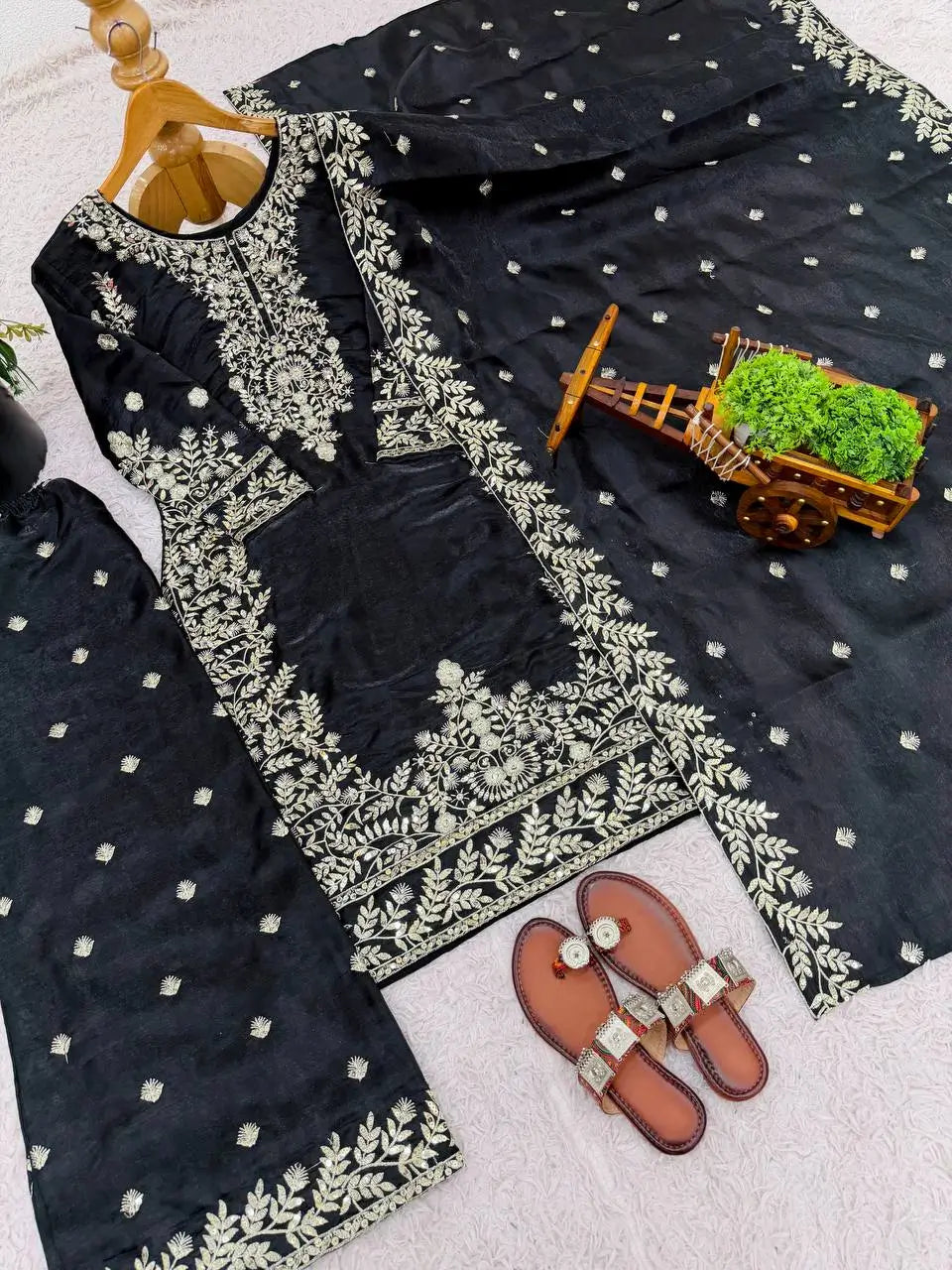 Embroidered Silk Kurta Sharara Set With Dupatta