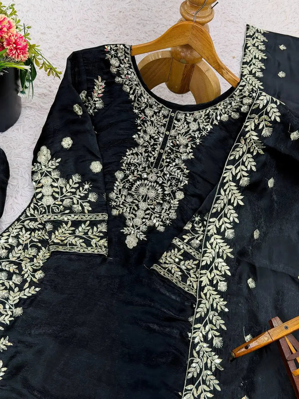 Embroidered Silk Kurta Sharara Set With Dupatta
