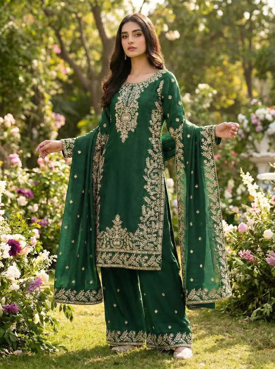 Embroidered Silk Kurta Sharara Set With Dupatta
