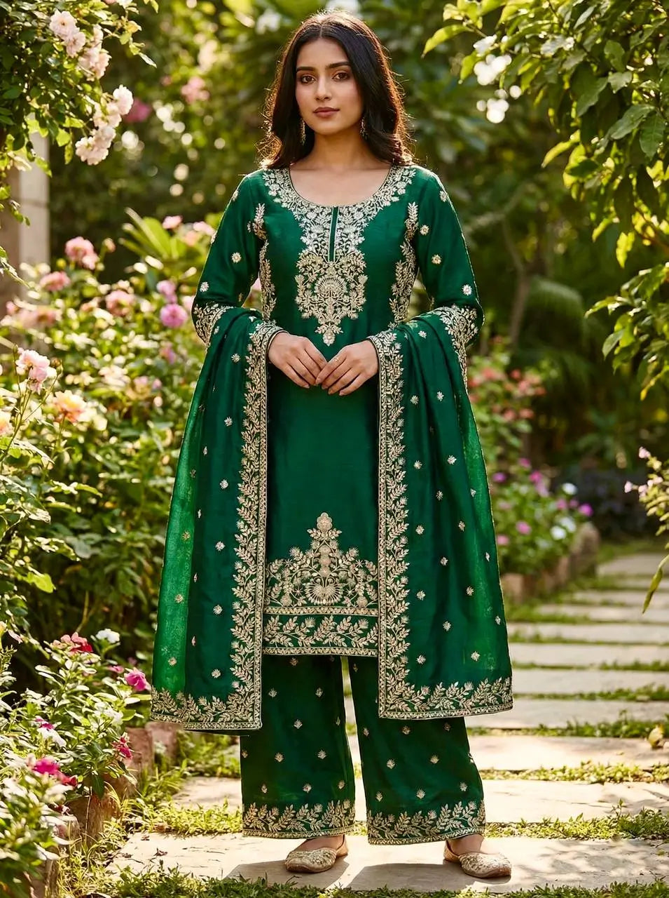 Embroidered Silk Kurta Sharara Set With Dupatta