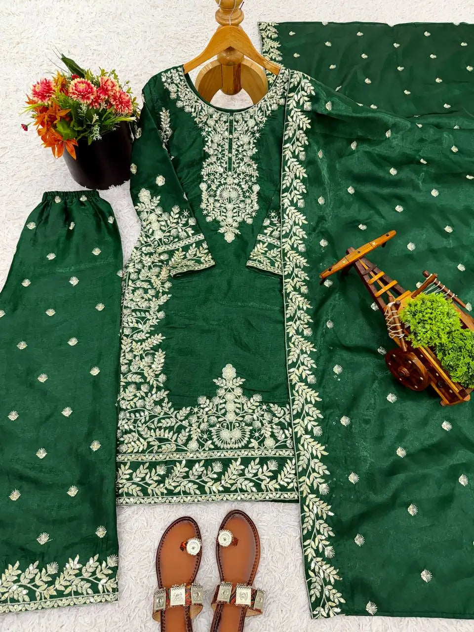 Embroidered Silk Kurta Sharara Set With Dupatta