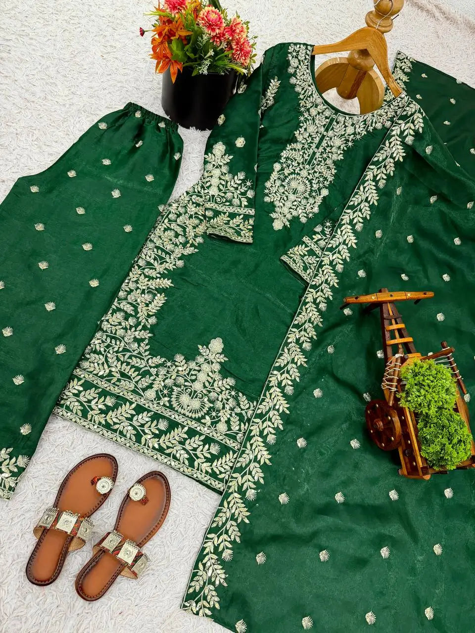 Embroidered Silk Kurta Sharara Set With Dupatta