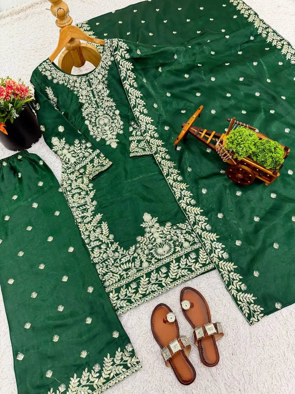 Embroidered Silk Kurta Sharara Set With Dupatta