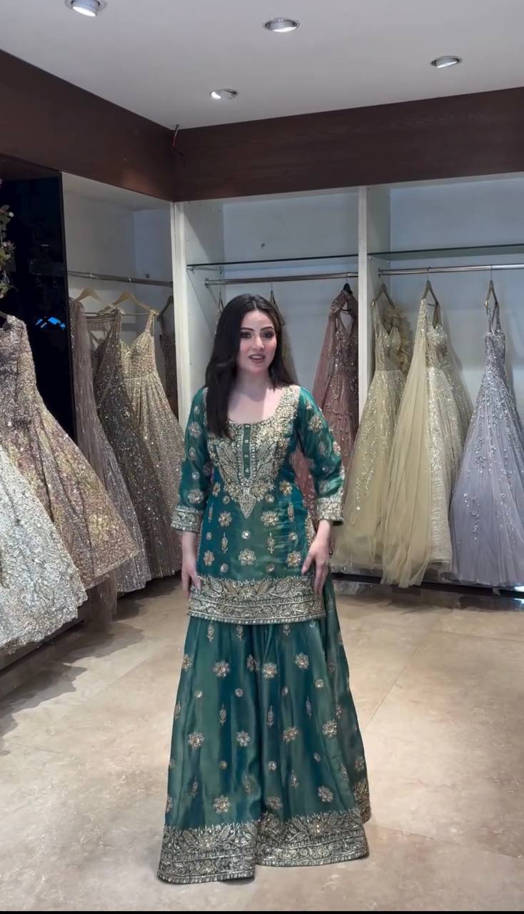 Embroidered Silk Kurta Sharara Set With Dupatta