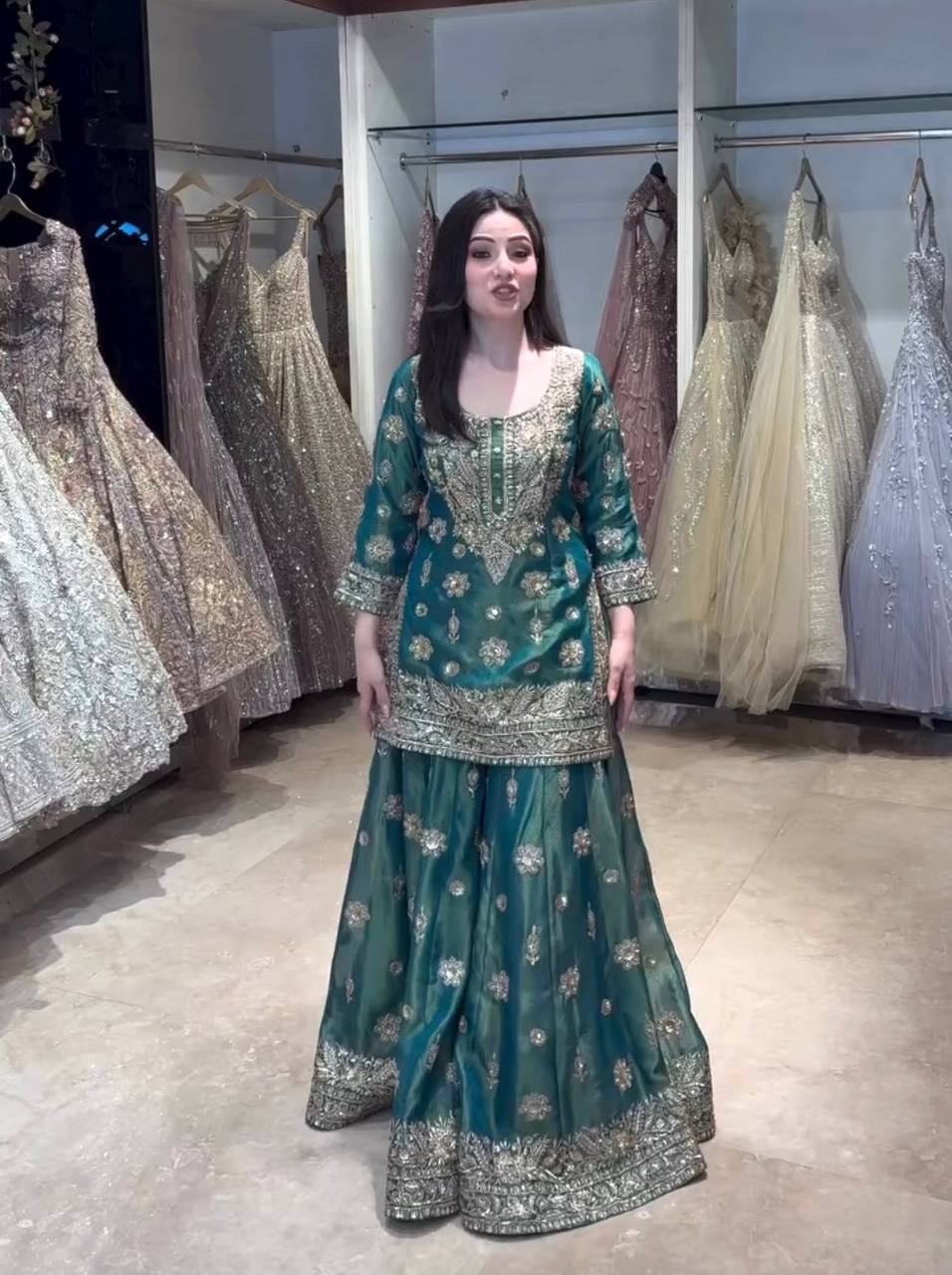 Embroidered Silk Kurta Sharara Set With Dupatta