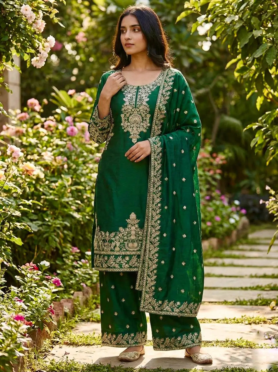 Embroidered Silk Kurta Sharara Set With Dupatta