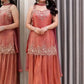 Embroidered Silk Kurti Palazzo Set with Lace Dupatta
