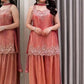 Embroidered Silk Kurti Palazzo Set with Lace Dupatta
