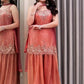 Embroidered Silk Kurti Palazzo Set with Lace Dupatta