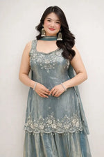 Embroidered Silk Kurti Palazzo Set with Lace Dupatta
