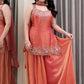 Embroidered Silk Kurti Palazzo Set with Lace Dupatta