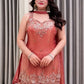 Embroidered Silk Kurti Palazzo Set with Lace Dupatta