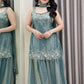 Embroidered Silk Kurti Palazzo Set with Lace Dupatta
