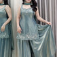 Embroidered Silk Kurti Palazzo Set with Lace Dupatta